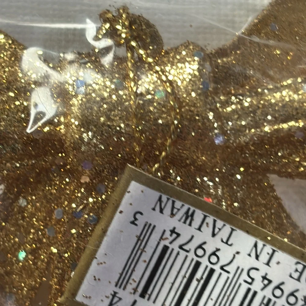 Gold Ribbon Ornament Roman Inc Gold Ornament 9 NEW GOLD GLITTER BOW ORNAMENTS